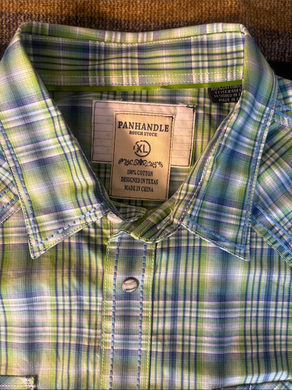 Panhandle Rough Stock Men's Green Plaid Casual Snap Button-Down Shirt
